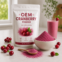 Natuurlijk gevriesdroogd cranberry fruitpoeder, voedingsmiddelenkwaliteit, cranberry poeder, private label, groothandel leverancier