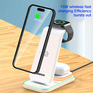 แท่นชาร์จไร้สายแบบเร็ว 4-in-1 15W พร้อมไฟ LED สำหรับ <span class=keywords><strong>iPhone</strong></span> สมาร์ทวอทช์ และหูฟัง - Product Image 2