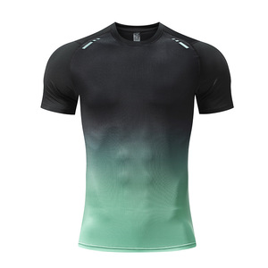 Camisetas deportivas de compresión de color degradado personalizadas para hombre, camiseta de entrenamiento atlético transpirable, camisetas de gimnasio de secado rápido con cuello redondo - Product Image 5
