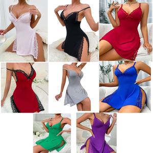 Женская сексуальная ночная сорочка Lumee из дышащего молочного шелка с кружевом, разрезами по бокам, съемными чашками, прозрачная, комфортная, разных размеров - Product Image 6