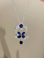 Collier pendentif en or massif 18 carats avec saphir bleu cultivé en laboratoire et diamant couleur D, bijoux fins pour femmes, cadeau pour tous les jours, qualité supérieure