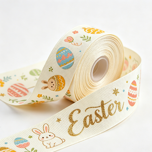 Customized Print Gold Foil Easter Gift Wrapping Craft Grosgrain <b>Ribbon</b> for Bows Decoration <b>Ribbon</b> 50 Yard Rol - Product Image 1