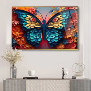 Quadro Decorativo per Soggiorno con Paesaggio <span class=keywords><strong>di</strong></span> Cascata nella Giungla, Arte Murale con <span class=keywords><strong>Farfalle</strong></span> in Cristallo e Porcellana HD - Product Image 5