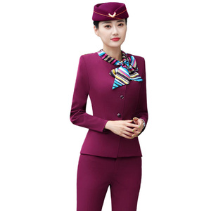 Women's Flight Attendant Uniform Business Suit Long Sleeve Polyester Stewardess Uniform For Airline <b>Work</b> - Product Image 5