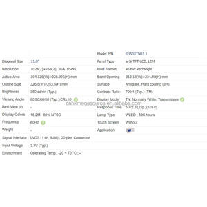 Módulo de Pantalla LCD de Cristal Líquido AUO G150XTN01.1 Original, Nuevo, Panel LCD de 15 Pulgadas, 1024*768, Panel de Pantalla LVDS - Product Image 3