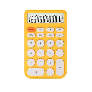ماكينة حاسبة صغيرة بزر دائري, ماكينة حاسبة صغيرة بزر دائري باللون الأصفر مزودة بـ 12 رقمًا من kawai