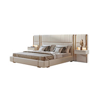Lit en cuir véritable haut de gamme, style américain, luxe léger, design à pompons inspiré des hôtels, tailles personnalisables, exclusivité transfrontalière