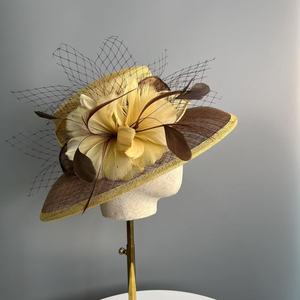 Nouveau chapeau en sinamay à large bord avec plume, chapeau de fête du thé pour femmes, chapeau de <span class=keywords><strong>derby</strong></span> du Kentucky, chapeau d'église, style de caractère en plein air - Product Image 3