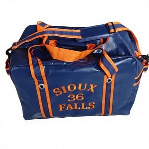 <b>Navy</b> Blue PVC Duffel <b>Bag</b> with Orange Straps, Large Sports Gear Carryall - Product Image 2