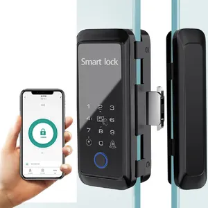 Senha de escritório com impressão digital, porta deslizante de vidro sem moldura, fechadura inteligente com controle remoto via aplicativo Tuya, com bluetooth, com impressão digital