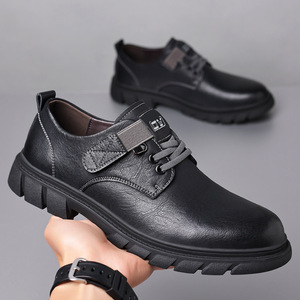 Zapatos casuales de cuero para hombre con punta redonda, cordones, suela de goma, para todas las estaciones, estilo para caminar. - Product Image 3