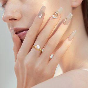 GPR16可愛い養殖淡水パール925スターリングシルバープロミスソリティアリング14K金メッキ調整可能女性用リング - Product Image 3