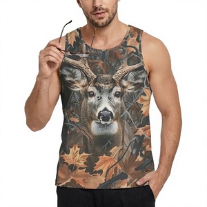 Men's Lightweight Knitted Deer Print Tank <b>Top</b> Sleeveless Casual Summer Outdoor Hunting Style O-Neck Breathable Polyester <b>Mesh</b> - Product Image 1