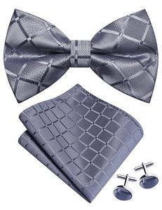 Ensemble nœud <span class=keywords><strong>papillon</strong></span>, pochette de costume et boutons de manchette pour homme, à carreaux écossais, jacquard tissé, réglable, pré-noué, sans boîte - Product Image 3