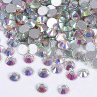 Kristal Kuku AB Non Hot Fix, Rhinestone Kaca Elektroplating Warna AB, Kristal Rhinestone Flatback Longgar untuk Kerajinan DIY
