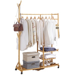 Bamboo <b>Clothes</b> <b>Rack</b> With 6 Hooks And 3 Garment Hooks Multifunction Standing Type For Living Room Clothing Organizer - Product Image 5