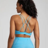 Soutien-gorge de sport longline avec bretelles, meilleur soutien-gorge de sport pas cher avec bretelles au dos, soutien-gorge de sport bleu sexy Xxxx pour femmes, dos croisé