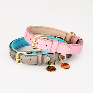 <span class=keywords><strong>Collar</strong></span> de perro de cuero suave con placa de nombre, venta al por mayor, stock personalizado, de lujo, hecho a mano, reciclado, para mascotas, accesorios para caminar - Product Image 3