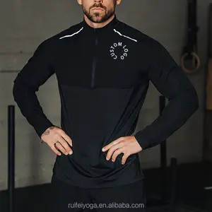 Custom Fitness Wear Quick Dry Compression Shirts Men's Funnel Neck Training Long Sleeve 1/4 Quarter Zip Top Workout Gym T-shirts
