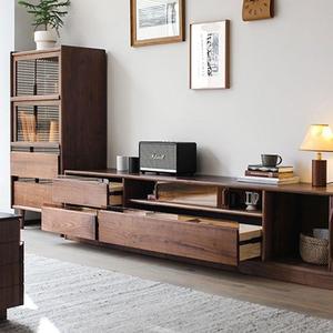 Mueble de TV de Madera Maciza Color Nogal, Estilo Nórdico, Multifuncional, Mueble de Salón con Almacenamiento - Product Image 1