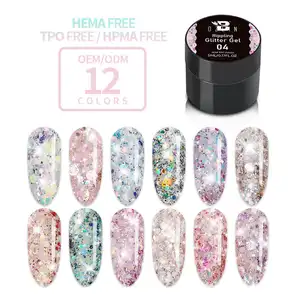 OEM 12 Color Semi Transparent Big Sequin Glitter Reflective Rippling Soak Off UV Gel Nail Polish