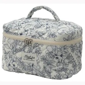 wholesale large portable travel zippered cosmetic bags cotton flowers cases professional makeup bag 2024 wash bag