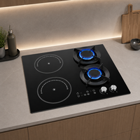 Nouvelle cuisinière combinée quatre brûleurs en verre noir avec brûleurs Wok intégrés, dotée de cuisinières à gaz et électriques intégrées