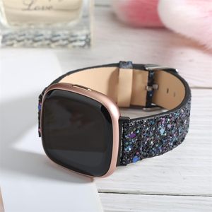 Bandas Bling compatibles <span class=keywords><strong>Fitbit</strong></span> Versa 4/<span class=keywords><strong>Fitbit</strong></span> Versa 3/<span class=keywords><strong>Fitbit</strong></span> Sense 2/Sense Band Mujeres Glitter Sparkle Correa de cuero - Product Image 2