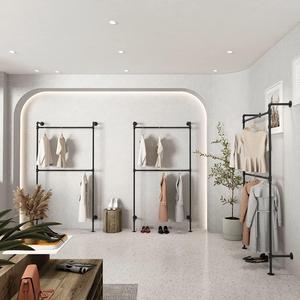 Appendiabiti Industriale in Tubo Metallico da Parete, Espositore Vintage per Abbigliamento con <span class=keywords><strong>Asta</strong></span> Appendiabiti per Armadio Nero - Product Image 5