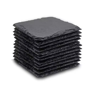 Sous-verres en <span class=keywords><strong>ardoise</strong></span> noire Sous-verres en pierre carrés en vrac Sous-verres de bar faits à la main rustiques - Product Image 6