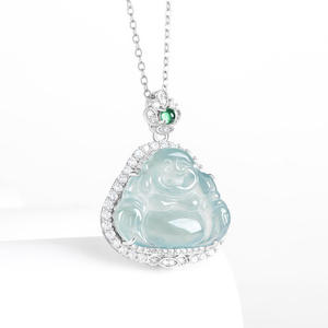 Pendentif Bouddha en Jadeite Naturelle, Incrusté d'Argent S925, Style Simple et Tendance, Accessoire Féminin, Certificat d'Expertise Inclus D825 - Product Image 1