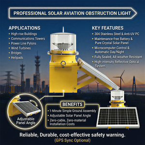 Luz de Advertencia de Vuelo Resistente a la Intemperie, Alimentada por Energía Solar, 360° Viga Horizontal para Instalación de Puentes en Carreteras a Largo Plazo - Product Image 3