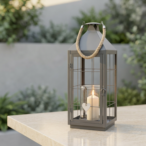Wholesale Nordic Modern Home & Patio Decorative Gray Metal Candle Holder <b>Lantern</b> for Christmas and Easter Tabletop and Floor - Product Image 1