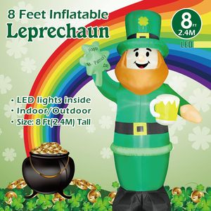 Duende Inflable de 8 Pies para <span class=keywords><strong>el</strong></span> Día de San Patricio, Duende Inflable con Trébol y Vaso de Cerveza, Decoración para Exteriores con Luces LED - Product Image 3