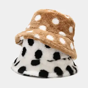 Nieuwe Mode Outdoor Faux Fur White Dot Patroon Emmer Hoeden Vissen Caps Vrouwen Winter Gorros