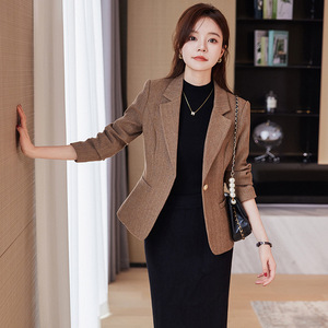 Womens <b>Wool</b> Blazer Slim Fit Short Style Grey Yellowish Brown Casual Elegant Autumn Winter - Product Image 1