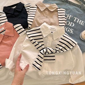 Tongxingyuan Girls Shirt Solid Color Striped Collar Cotton Poplin Autumn Spring Kids Blouse 80cm 90cm - Product Image 1