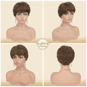 Perruque synthétique courte brune style pixie, effet naturel <span class=keywords><strong>dégradé</strong></span> avec frange, résistante aux hautes températures, convient aux hommes et aux femmes (photo réelle) - Product Image 2