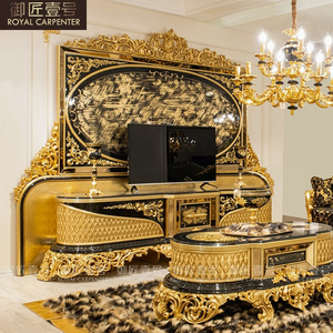 Mobile <span class=keywords><strong>TV</strong></span> in Legno Massello Intagliato Stile Europeo, Mobile da Terra per Grandi Appartamenti, <span class=keywords><strong>Serie</strong></span> Tradizionale Turca Dorata - Product Image 5