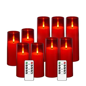 2.3in red Flameless Flickering New 3D Wick Acrylic LED Plastic Pillar Candle with LED Remote Control and Timer
