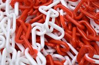 Chaîne de sécurité en plastique rouge et blanche, 25 m x 6 mm, chaîne de barrière pour le contrôle des foules, chaîne d'avertissement haute visibilité
