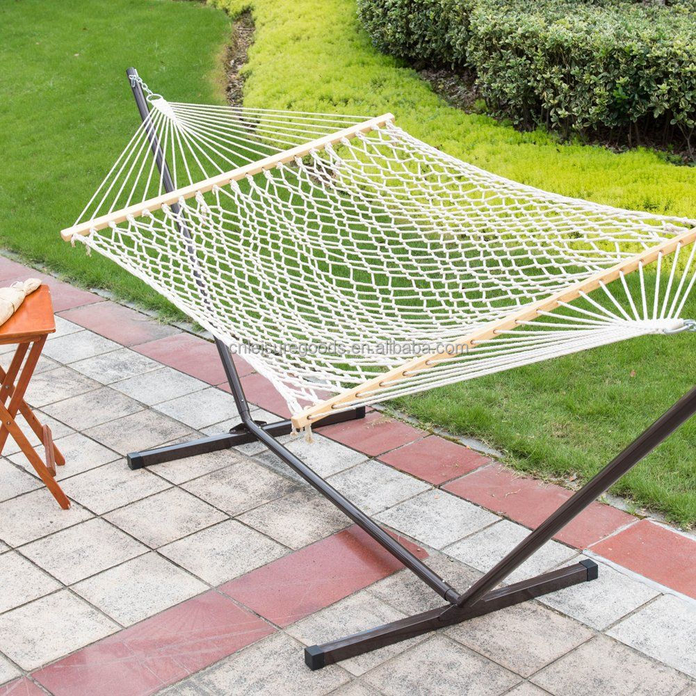 便携式花园棉质宽木尼龙吊床露营沙滩户外吊床带网