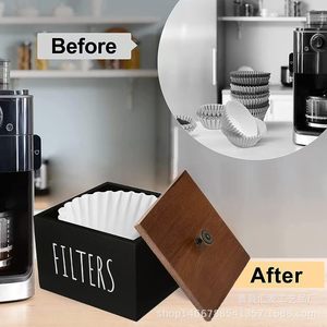 กล่องเก็บของไม้ทรงสี่เหลี่ยมสำหรับใส่กรองกาแฟ ใช้ในบ้านหรือบนโต๊ะทำงาน - Product Image 1