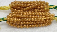 Perles de verre rondes côtelées dorées Conifer sur fil en boîte, certifiées pour la fabrication de bijoux, style commercial métallique, pour colliers et bracelets