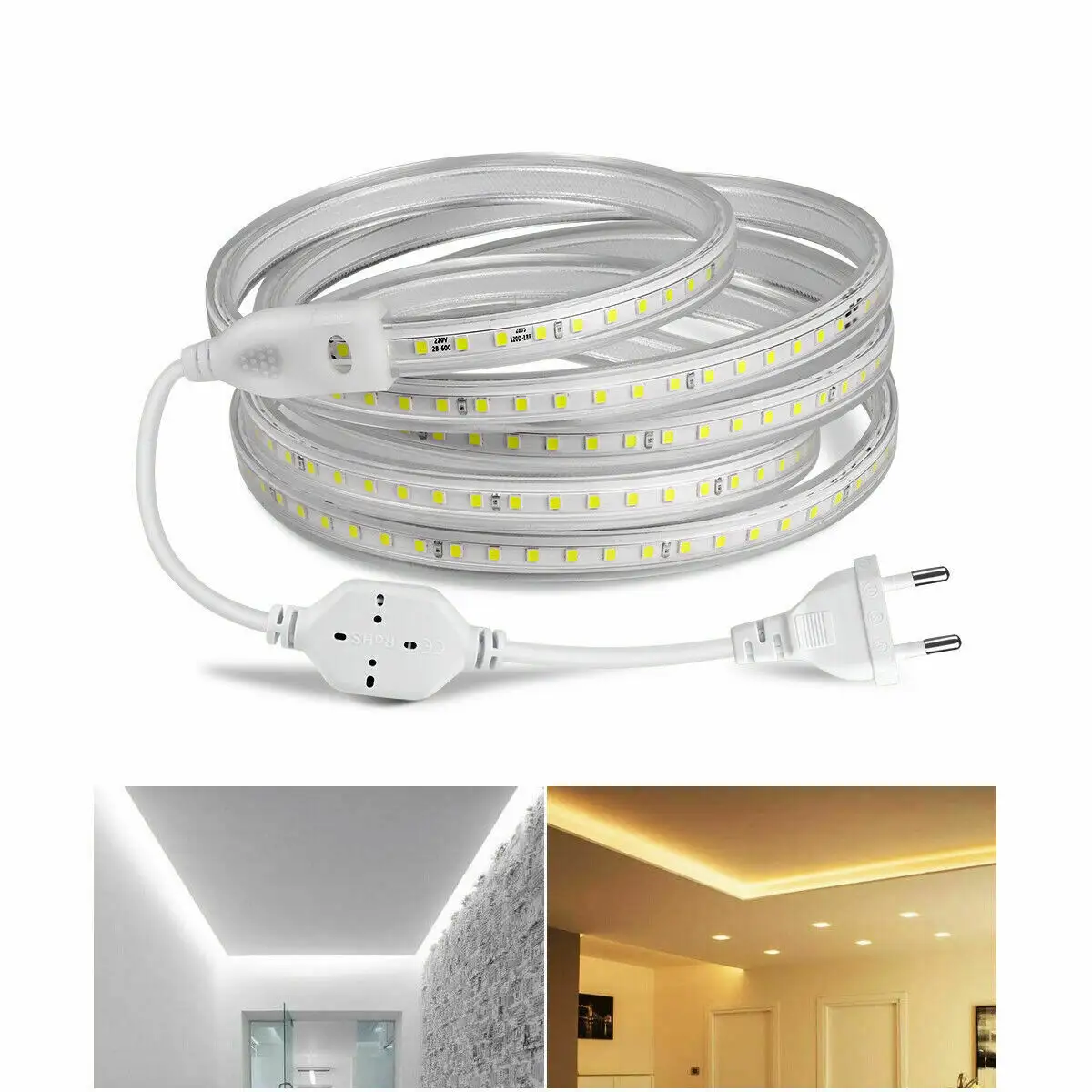 2835 LED Strip Rope Light 220V Flexible Tape Rope with Switch EU Plug Waterproof 120LEDs/m Pink /Warm White/Blue LED Ribbon Lamp