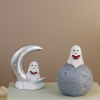 Ornement en résine Ghost Moon - Décoration d'Halloween originale et effrayante pour la maison, lampe de chevet pour bureau, utilisation en intérieur