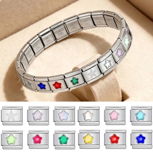 Fashion Colorful Pentagram Rhinestone Charm Link Fit 9mm Stainless Steel Jewelry Gifts Making Italian Charm Bracelet DIY Beads - Product Image 1
