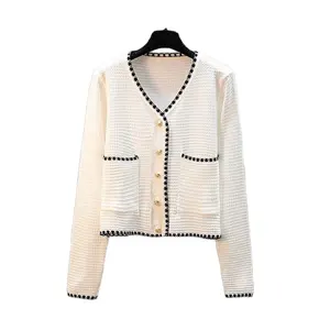 Maglione da donna KD <span class=keywords><strong>bianco</strong></span> puro stile coreano <span class=keywords><strong>Cardigan</strong></span> lavorato a maglia da donna a maglia a manica lunga da donna - Product Image 1