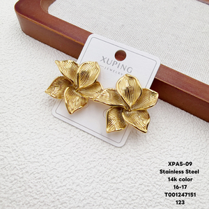 <span class=keywords><strong>Pendientes</strong></span> Grandes de Acero Inoxidable Xuping Jewelry al por Mayor, Chapados en Oro de 14K, con Diseño de Flor/Hoja/Corazón y Perlas de Imitación para Mujer - Product Image 1