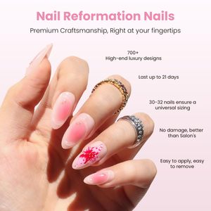<span class=keywords><strong>Uñas</strong></span> Postizas <span class=keywords><strong>de</strong></span> Etiqueta Privada, Color <span class=keywords><strong>Rosa</strong></span> Suave Degradado, Forma Almendrada Mediana, con Brillo Dorado 3D, Reutilizables, Adhesivas, 30 Piezas - Product Image 2